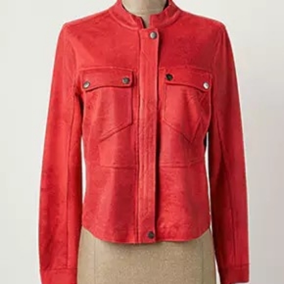 Sandwich Jackets & Blazers - Sandwich_‎ Red Faux Suede Jacket – Size 36 (Medium) –  Zip Jacket
